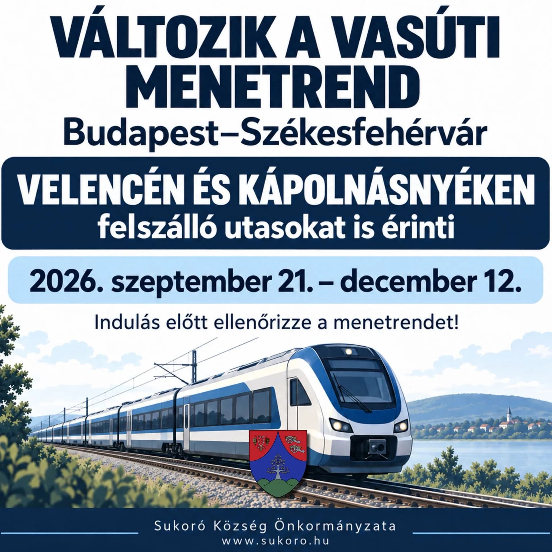 Változik a vasúti menetrend – tájékoztatás a Sukoróról ingázóknak