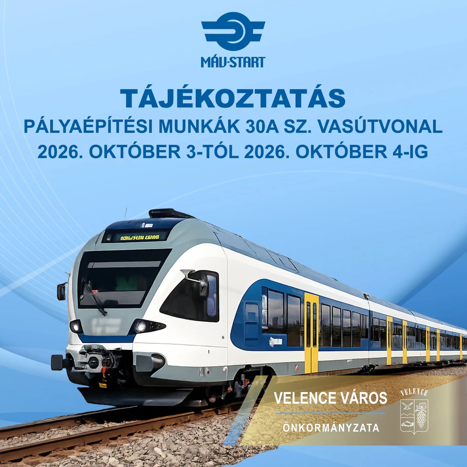 Pályaépítési munkák  a 30a számú vasútvonalon 2026. október 3-án és 4-én.