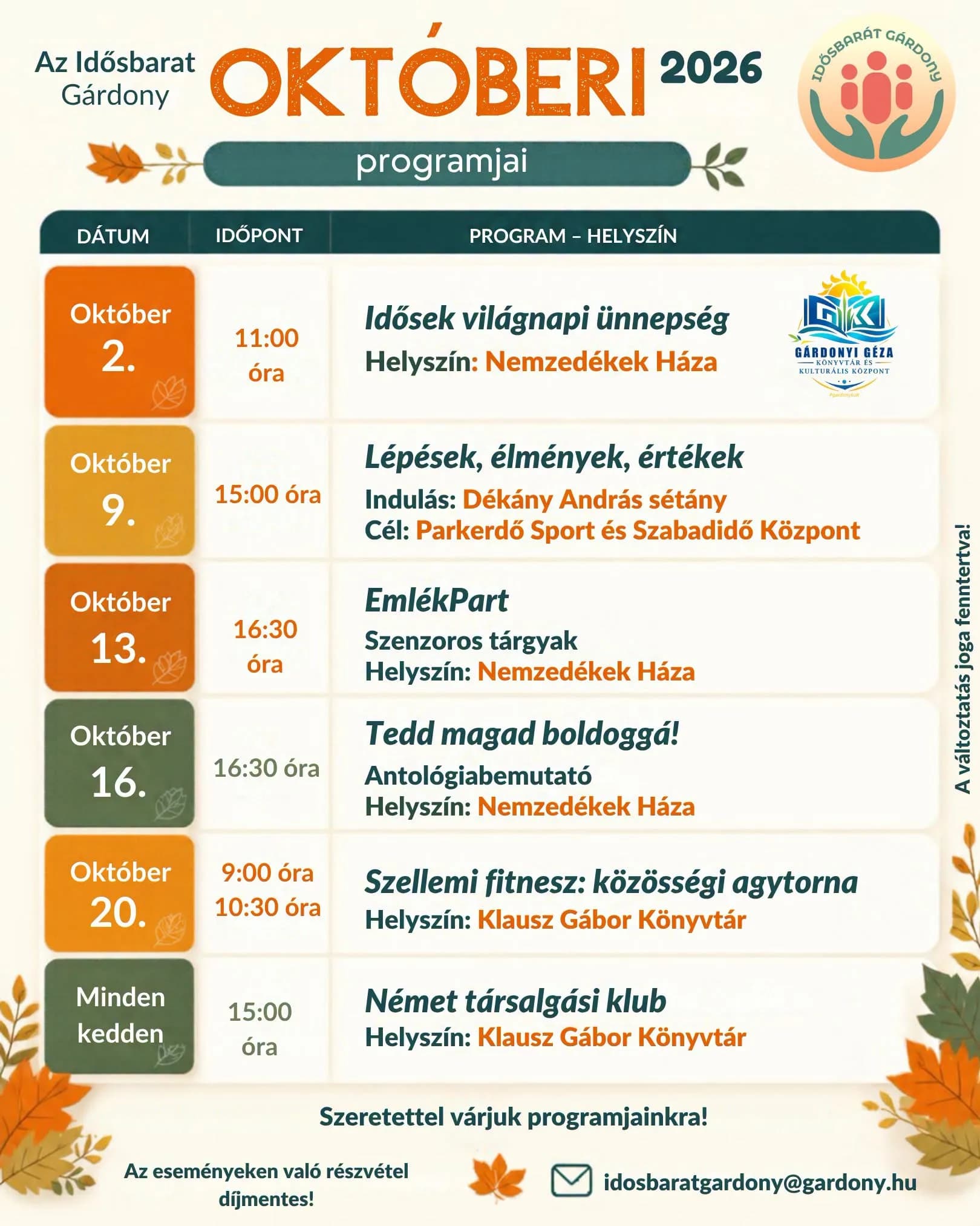 Idősbarát Gárdony októberi programjai