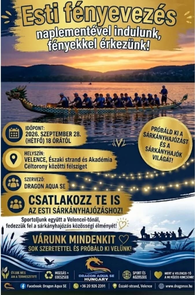 Sárkányhajózás a Velencei-tavon – 1 óra esti fényevezés