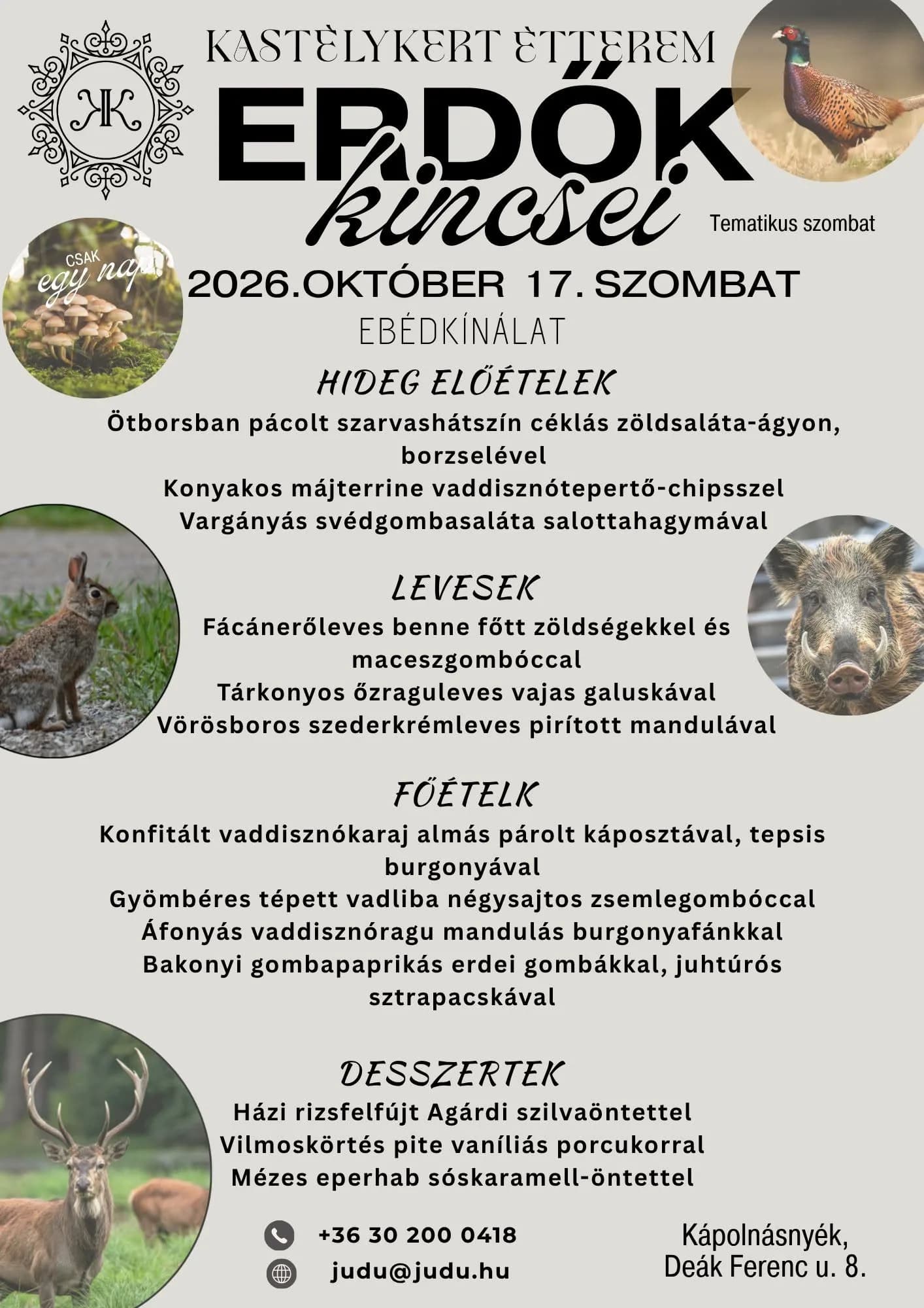 XI. VadászRandevú: Tematikus svédasztalos ebéd a Kastélykert Étteremben