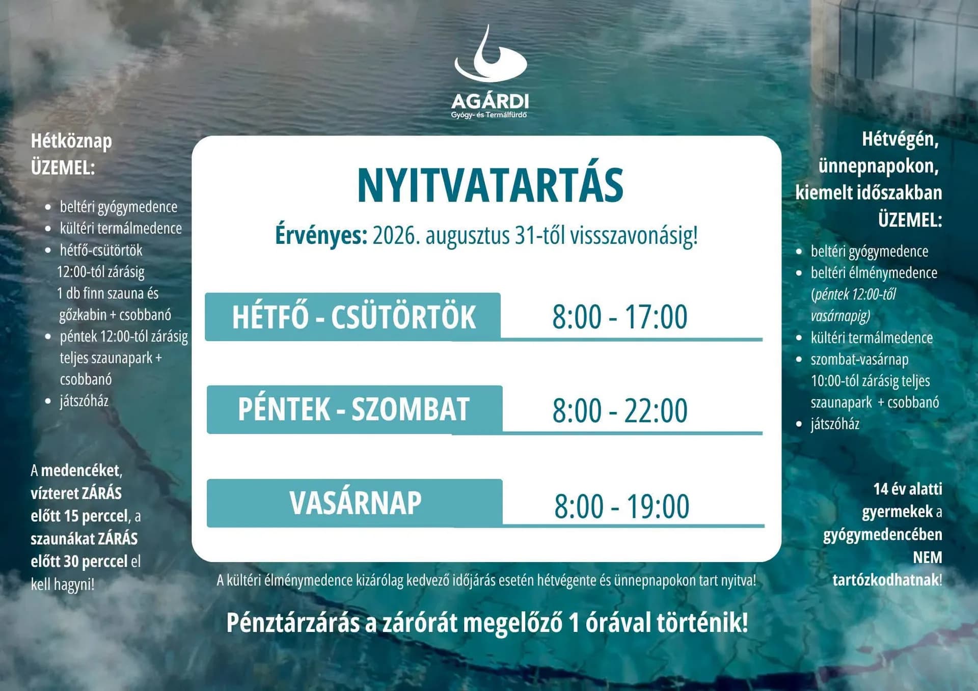 Változik az Agárdi Gyógy- és Termálfürdő nyitva tartása