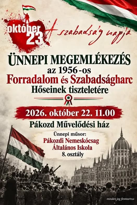 ÜNNEPI MEGEMLÉKEZÉS az 1956-os Forradalom és Szabadságharc Hőseinek tiszteletére