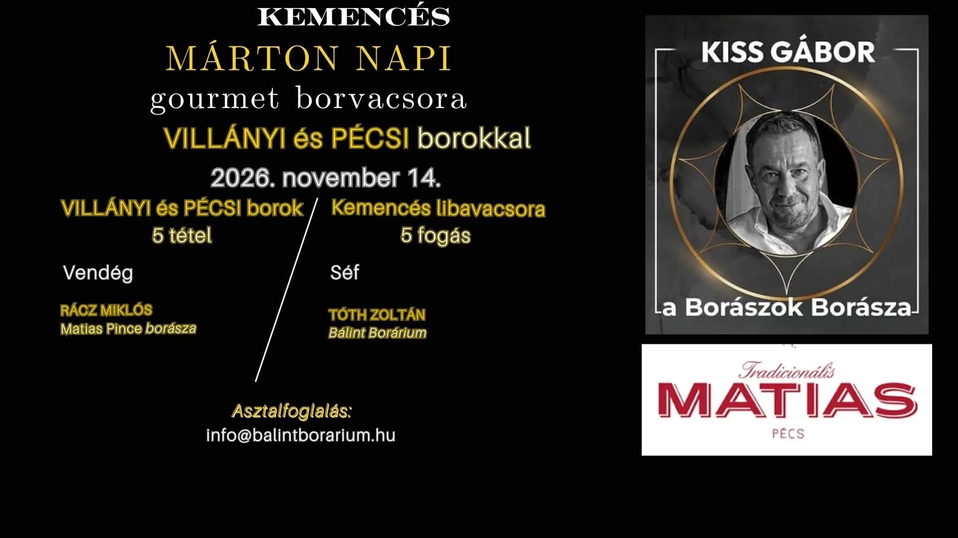 Márton-napi gourmet libavacsora - VILLÁNYI és PÉCSI borokkal