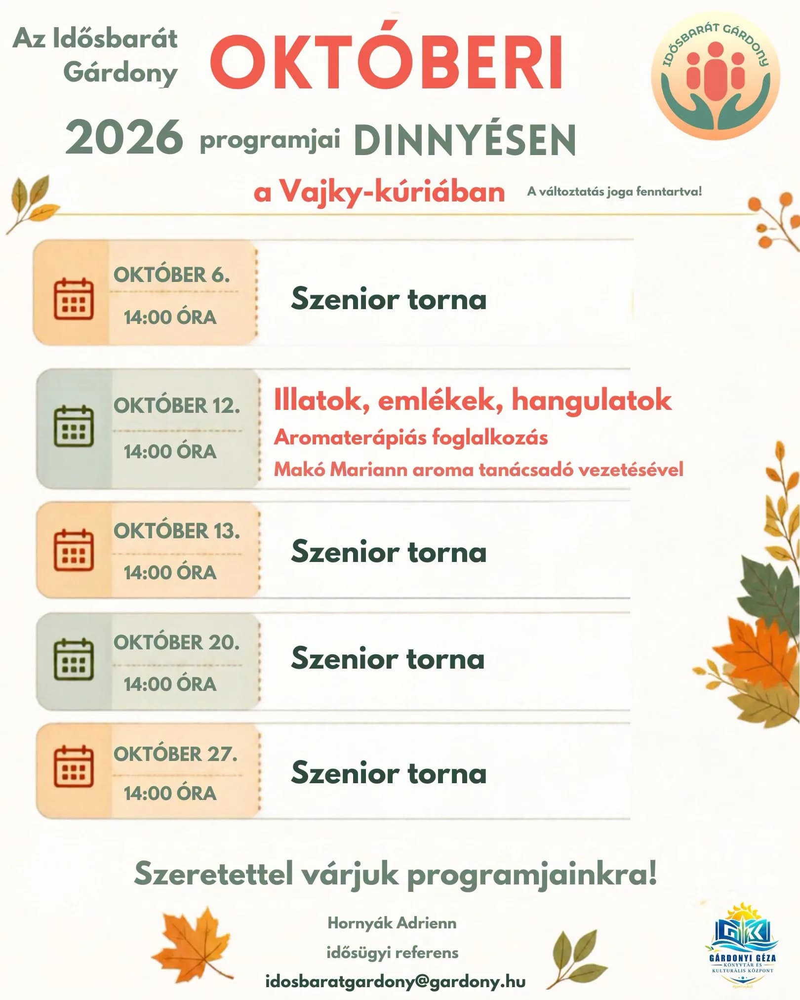 Idősbarát Gárdony októberi programjai